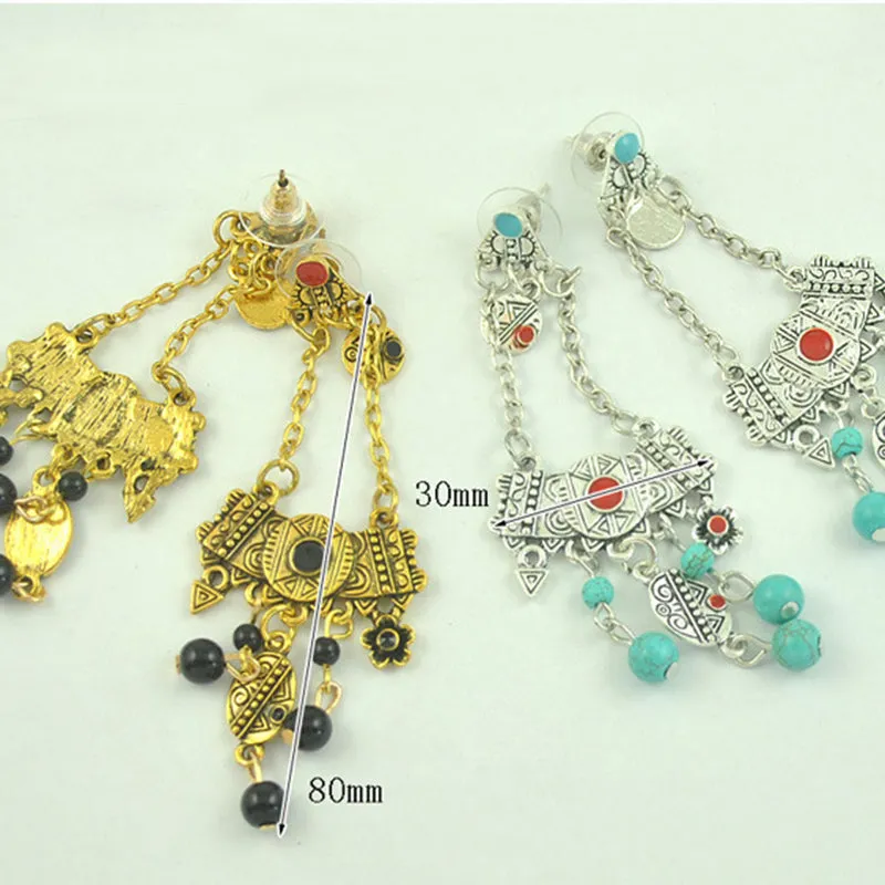 Court Vintage Earrings Carved Beaded Bohemian Earrings Geometric Flowers Tassel Baroque Earrings