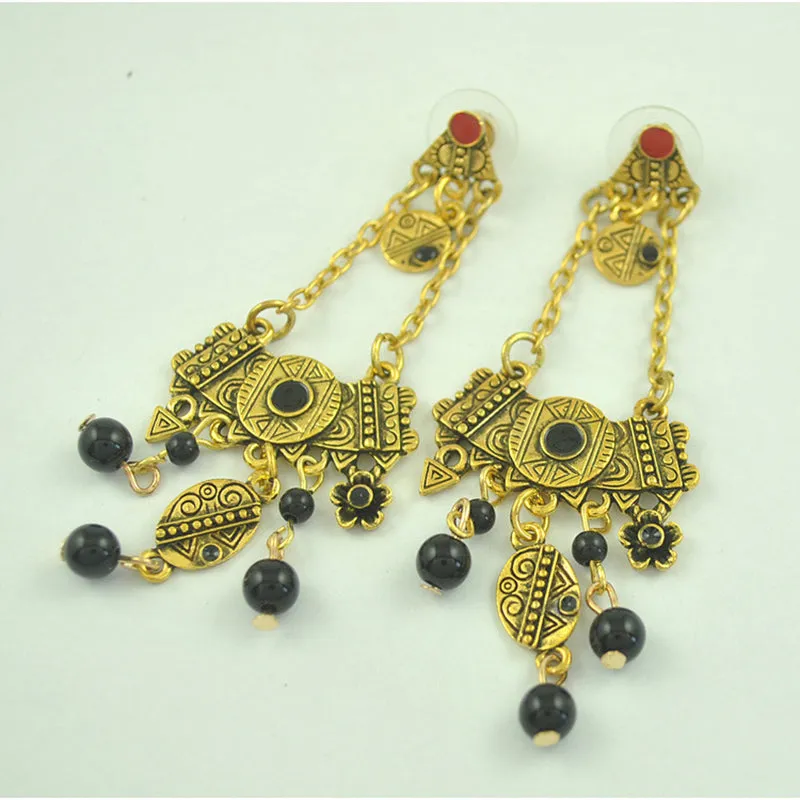 Court Vintage Earrings Carved Beaded Bohemian Earrings Geometric Flowers Tassel Baroque Earrings
