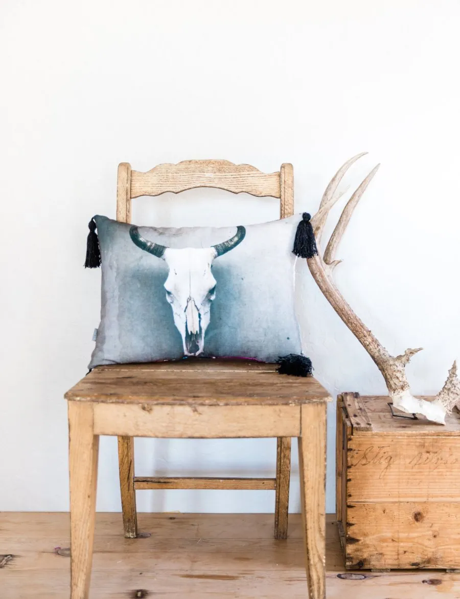 Cow Skull Pillow with Tassels,College Student Gift, Mother's Day Gift,Christmas Gift
