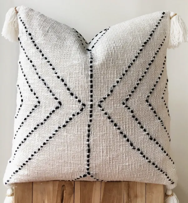 Cream Geometric Tassel Throw Pillow Cover