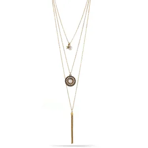 CREAM PEARL AND GOLD LAYERED TASSEL NECKLACES #HNN85577 (RC13)