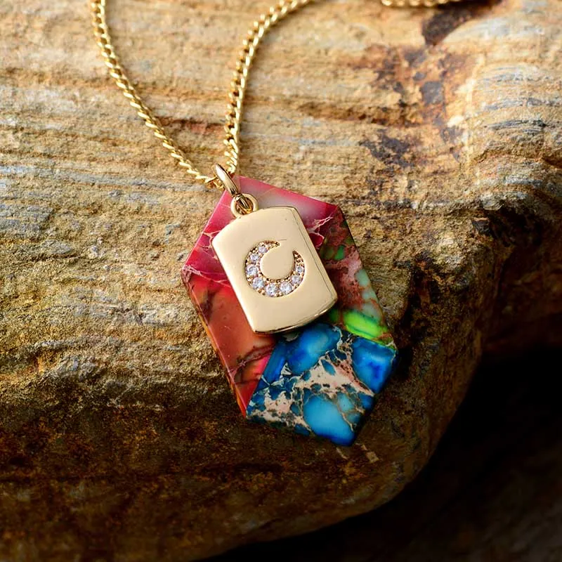 Crescent Moon Jasper Studded Necklace