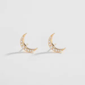 CRESCENT MOON PAVÉ STUDS | 14K GOLD & WHITE DIAMONDS
