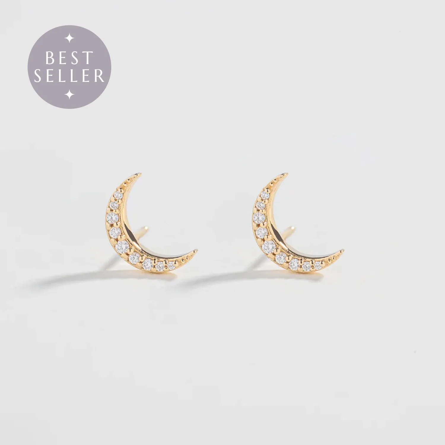 CRESCENT MOON PAVÉ STUDS | 14K GOLD & WHITE DIAMONDS