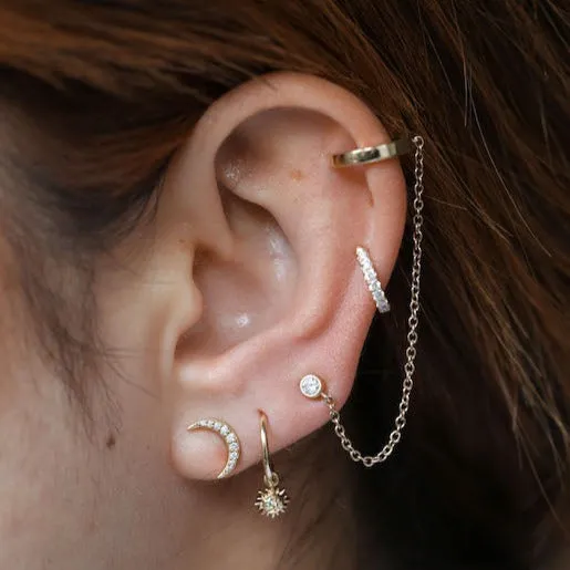 CRESCENT MOON PAVÉ STUDS | 14K GOLD & WHITE DIAMONDS