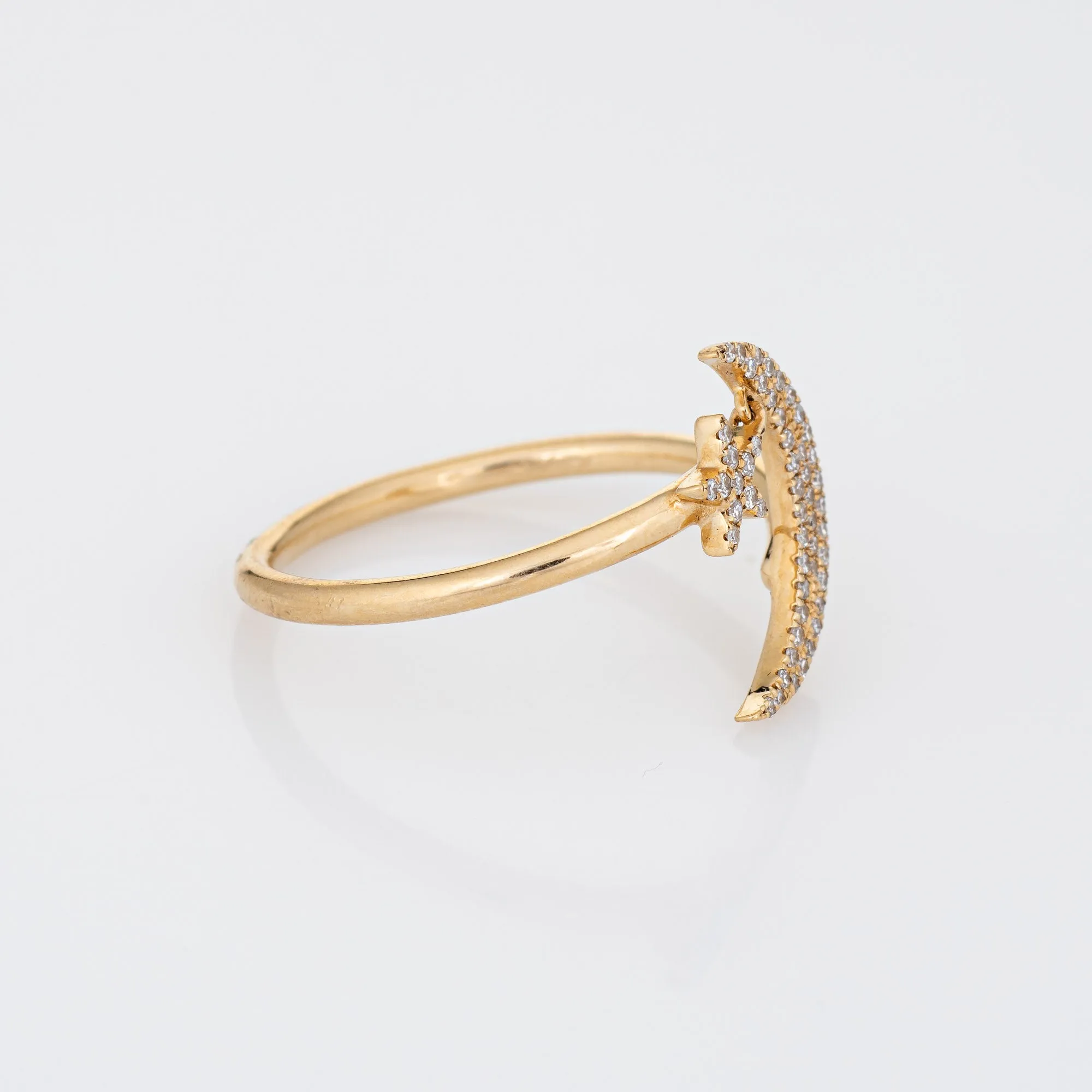 Crescent Moon Star Diamond Ring Sz 7 Fine Estate Celestial Jewelry