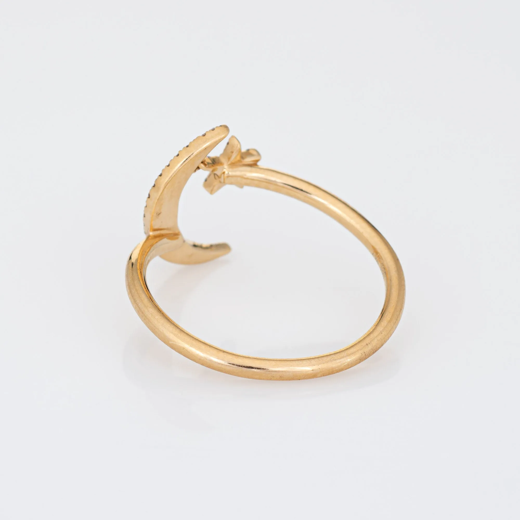 Crescent Moon Star Diamond Ring Sz 7 Fine Estate Celestial Jewelry