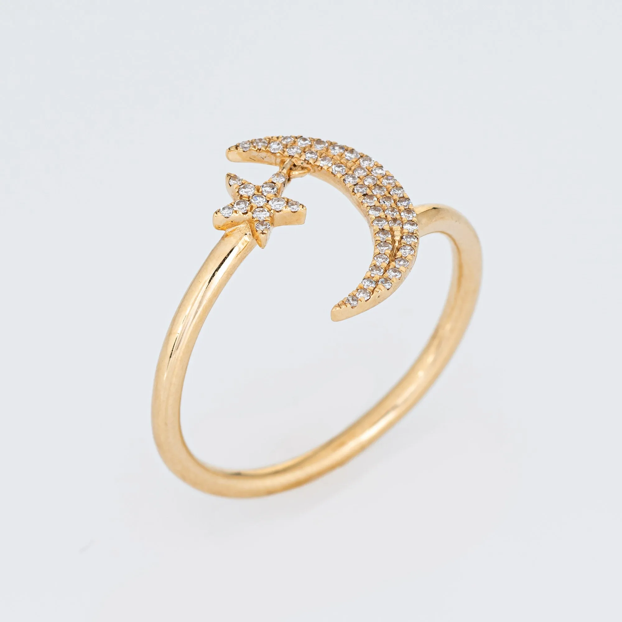 Crescent Moon Star Diamond Ring Sz 7 Fine Estate Celestial Jewelry