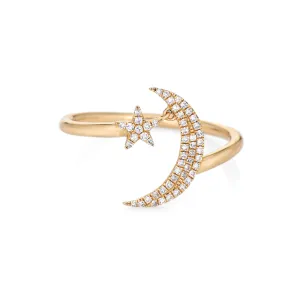 Crescent Moon Star Diamond Ring Sz 7 Fine Estate Celestial Jewelry