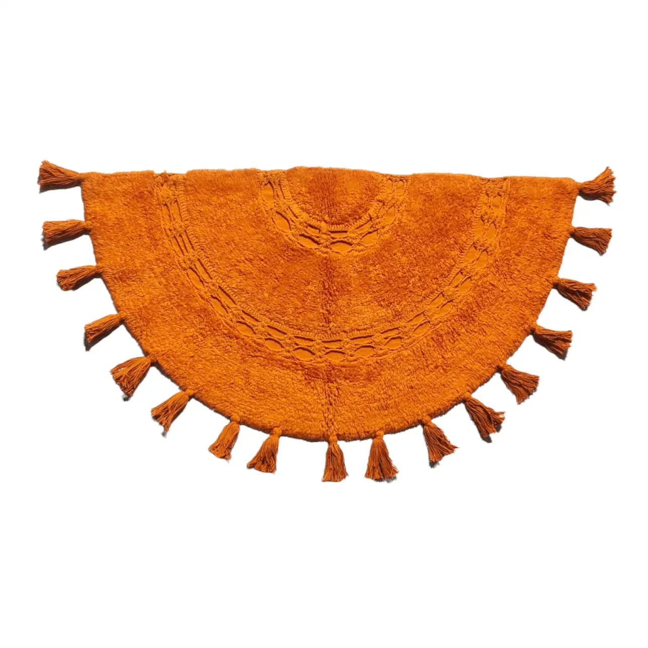 Crocheted Half Moon Bathroom Rug with Tassels