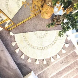 Crocheted Half Moon Bathroom Rug with Tassels