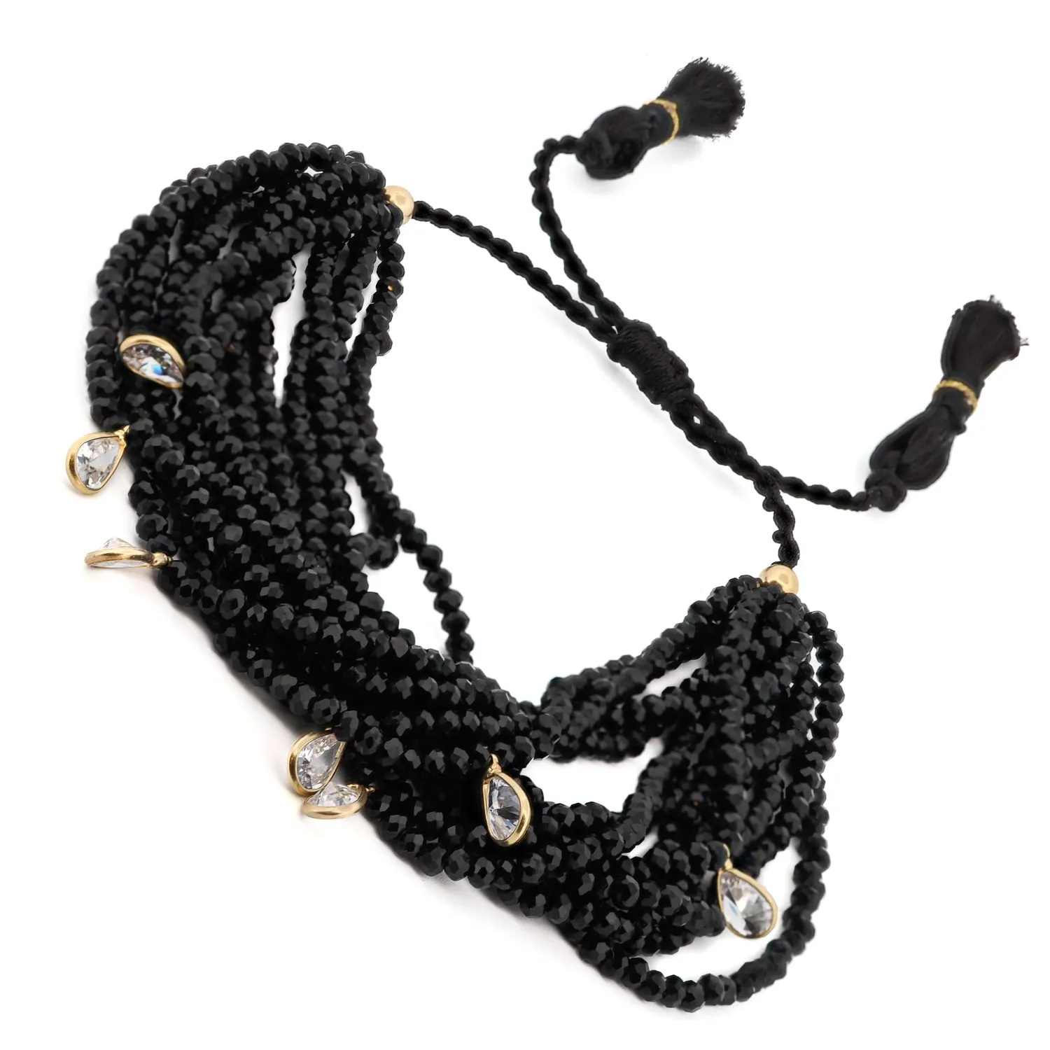 Crystal & Diamond Multi Strand Black Adjustable Bracelet