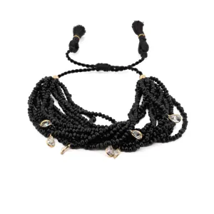 Crystal & Diamond Multi Strand Black Adjustable Bracelet