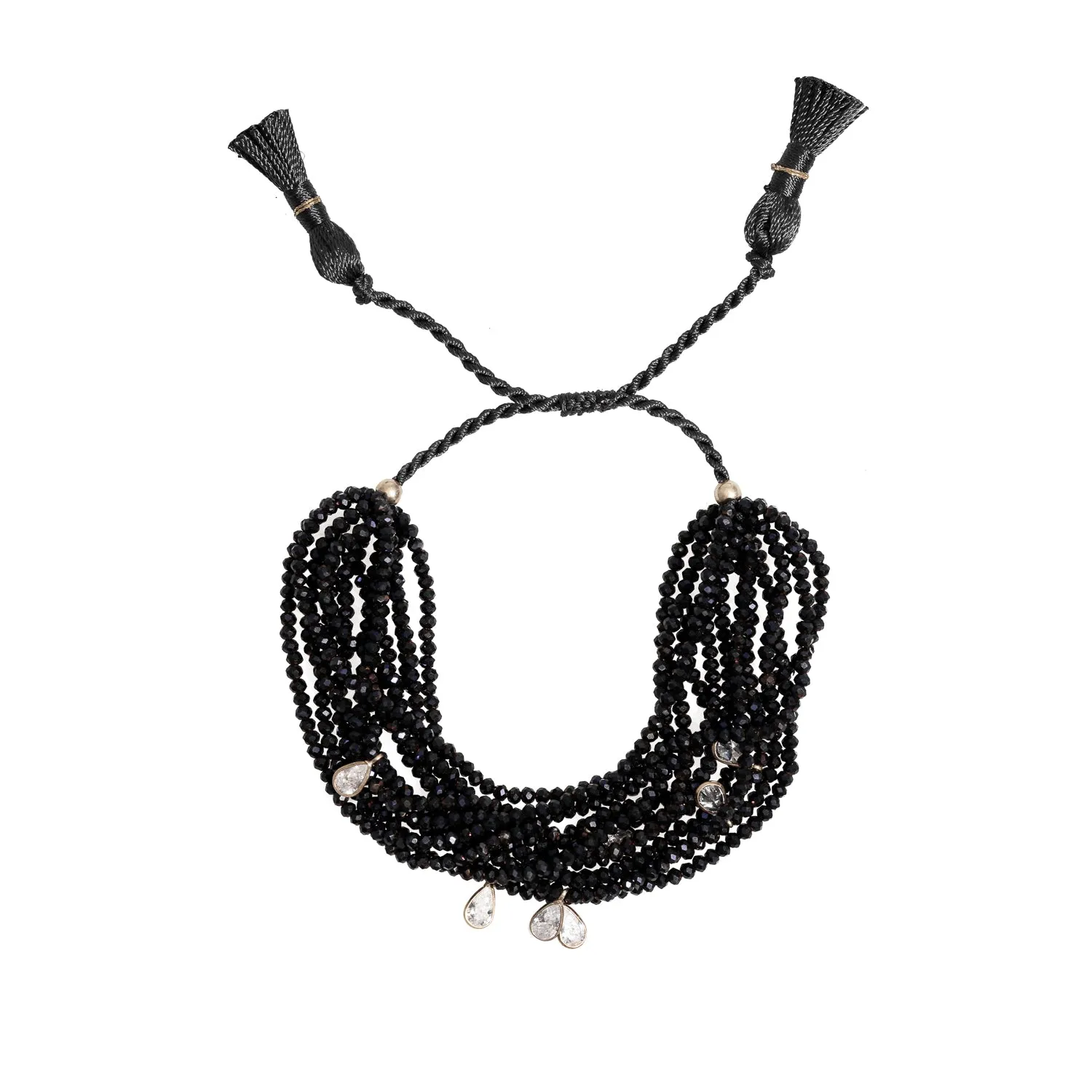 Crystal & Diamond Multi Strand Black Adjustable Bracelet