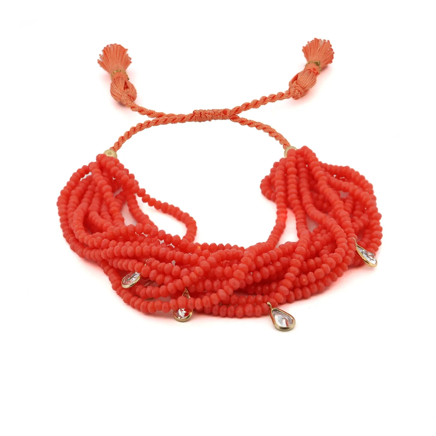 Crystal & Diamond Multi Strand Orange Adjustable Bracelet