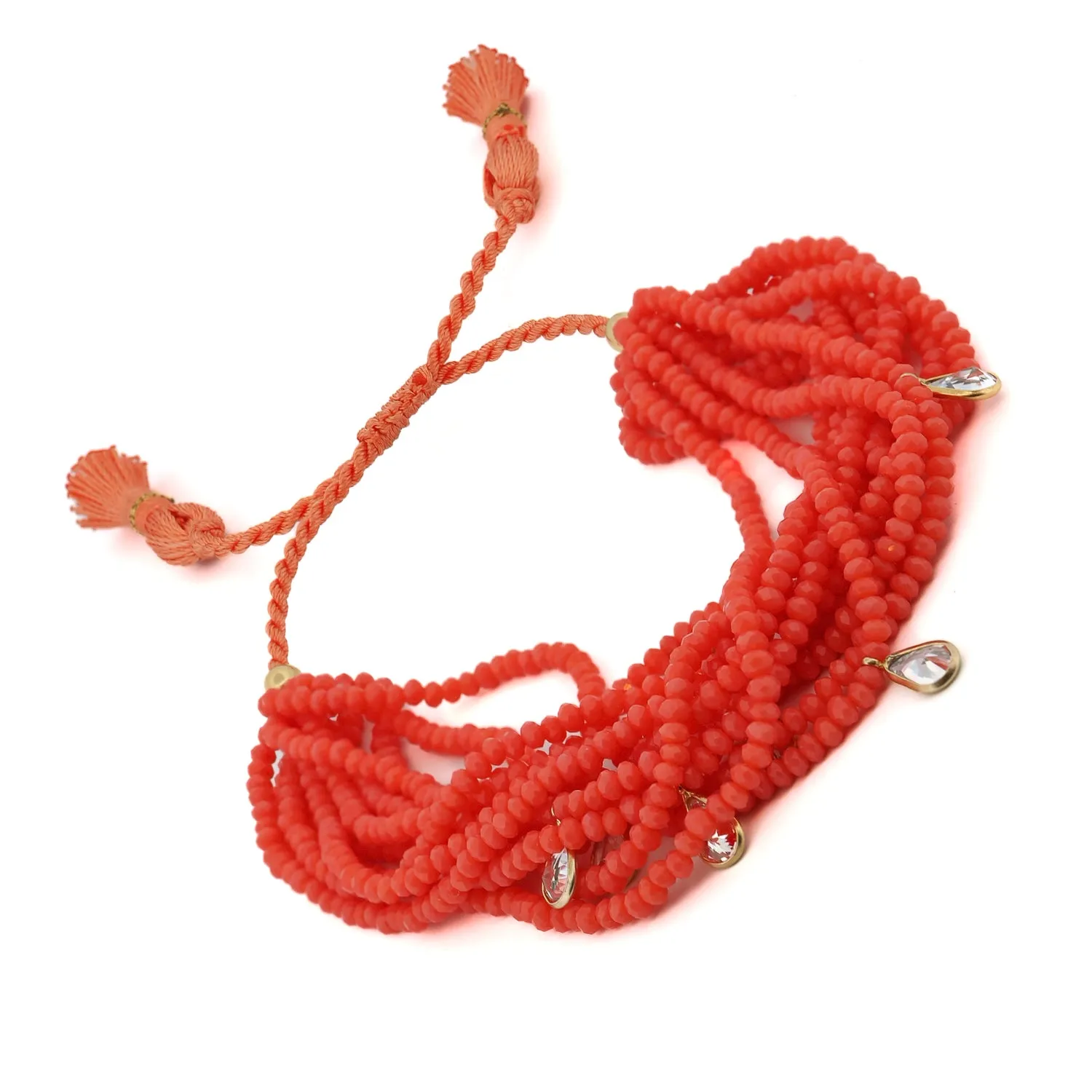 Crystal & Diamond Multi Strand Orange Adjustable Bracelet