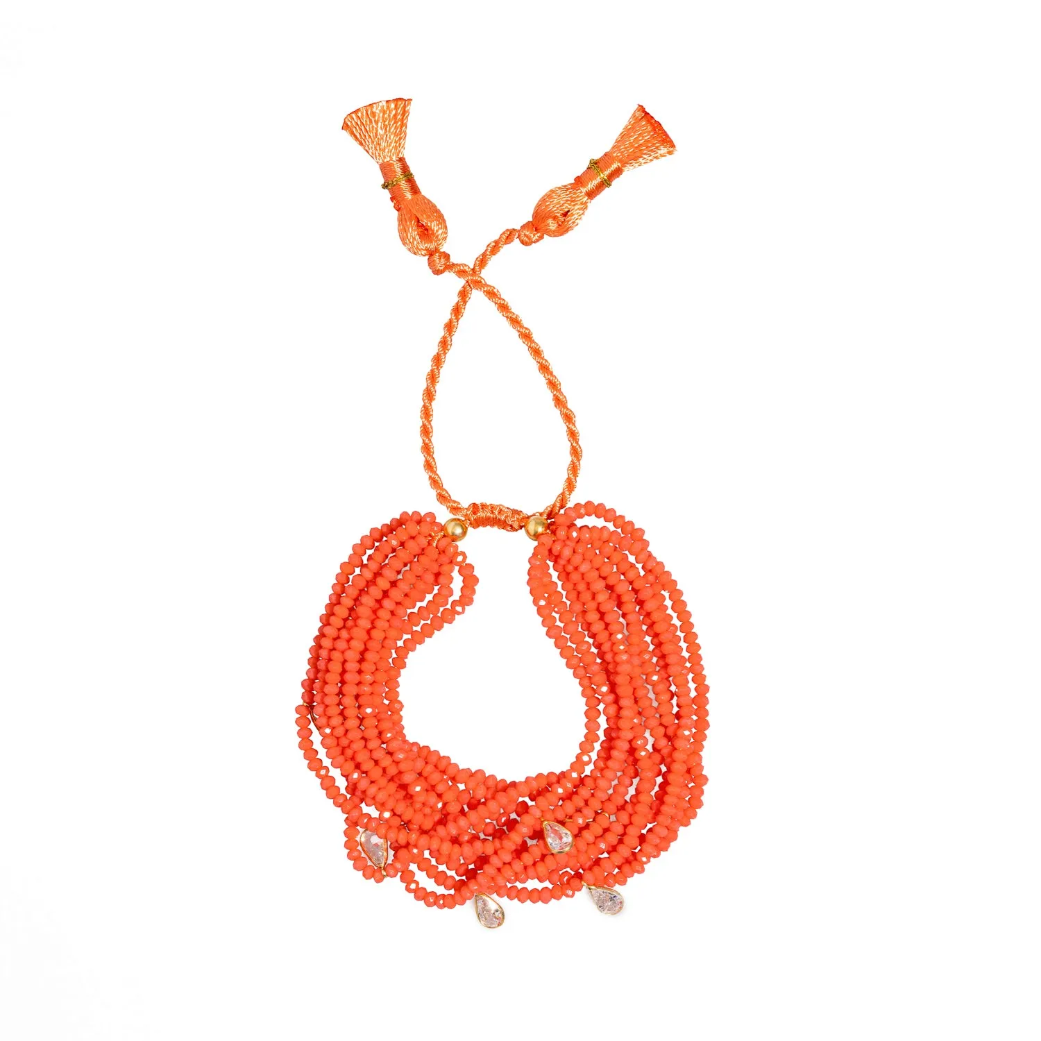 Crystal & Diamond Multi Strand Orange Adjustable Bracelet