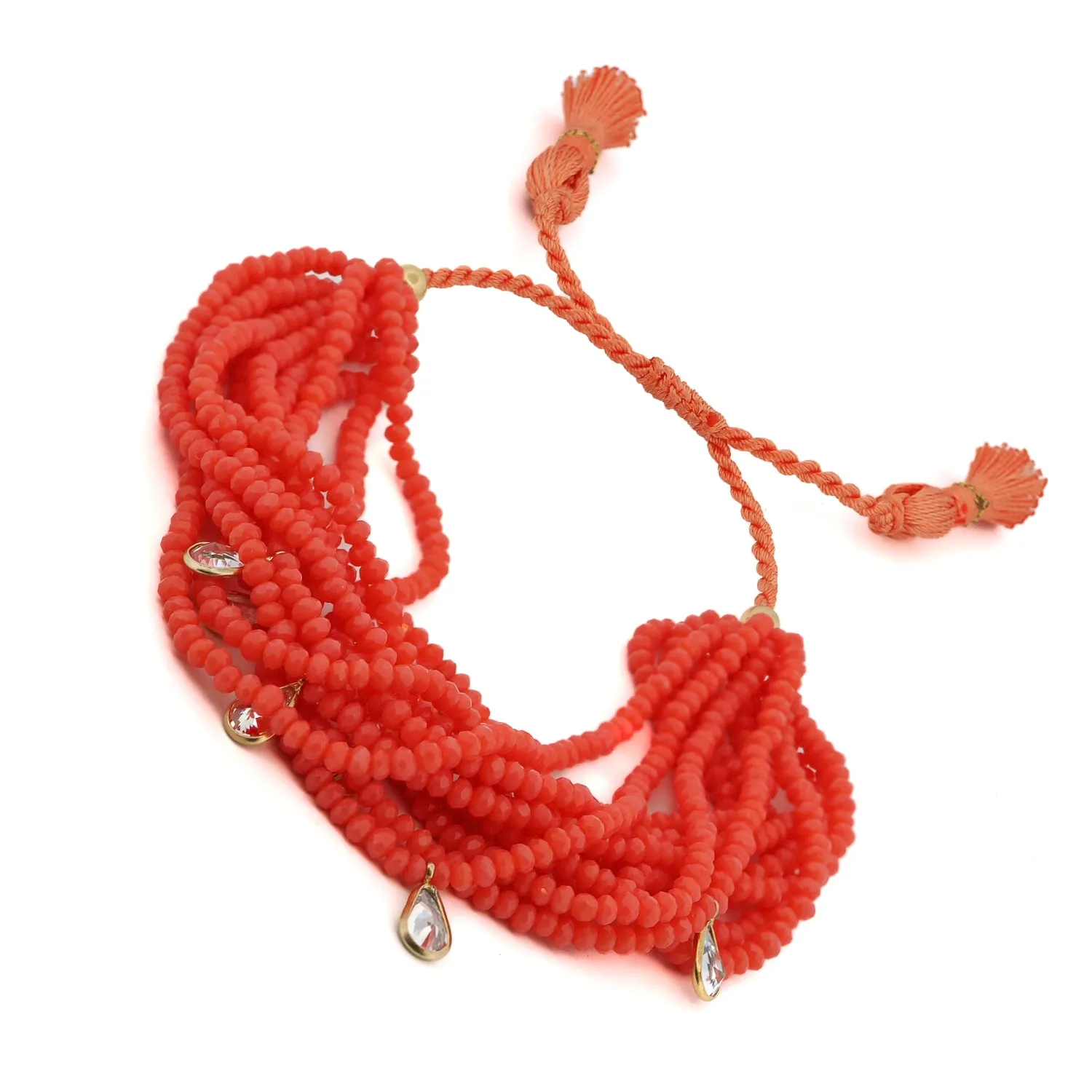 Crystal & Diamond Multi Strand Orange Adjustable Bracelet