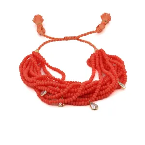 Crystal & Diamond Multi Strand Orange Adjustable Bracelet