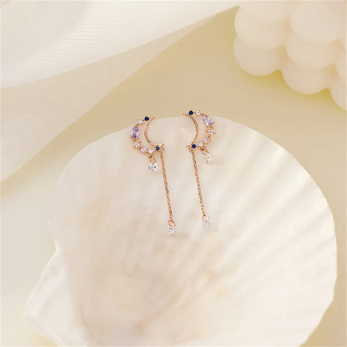 Cubic Zirconia & 18K Gold-Plated Moon Drop Earrings