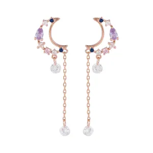 Cubic Zirconia & 18K Gold-Plated Moon Drop Earrings