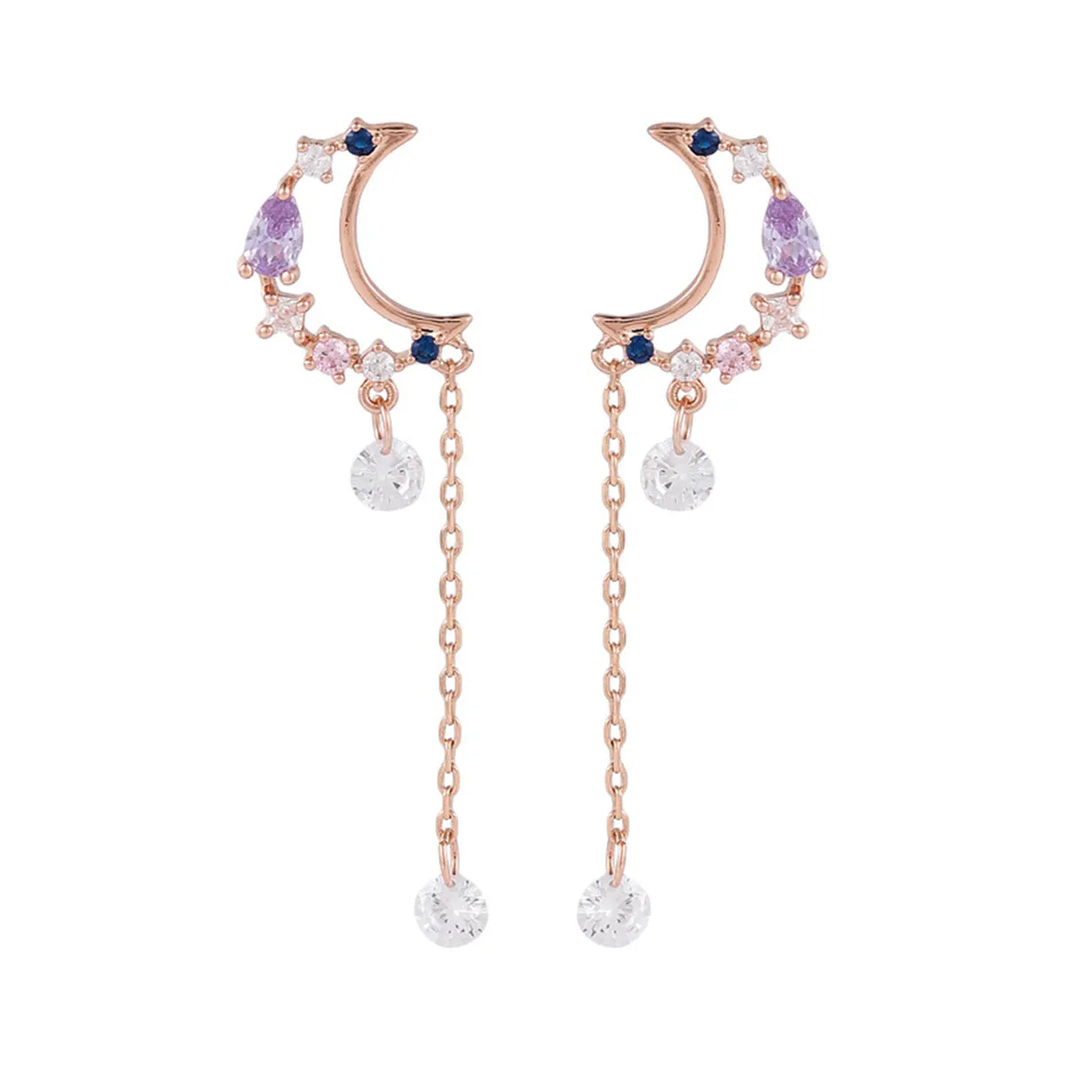 Cubic Zirconia & 18K Gold-Plated Moon Drop Earrings