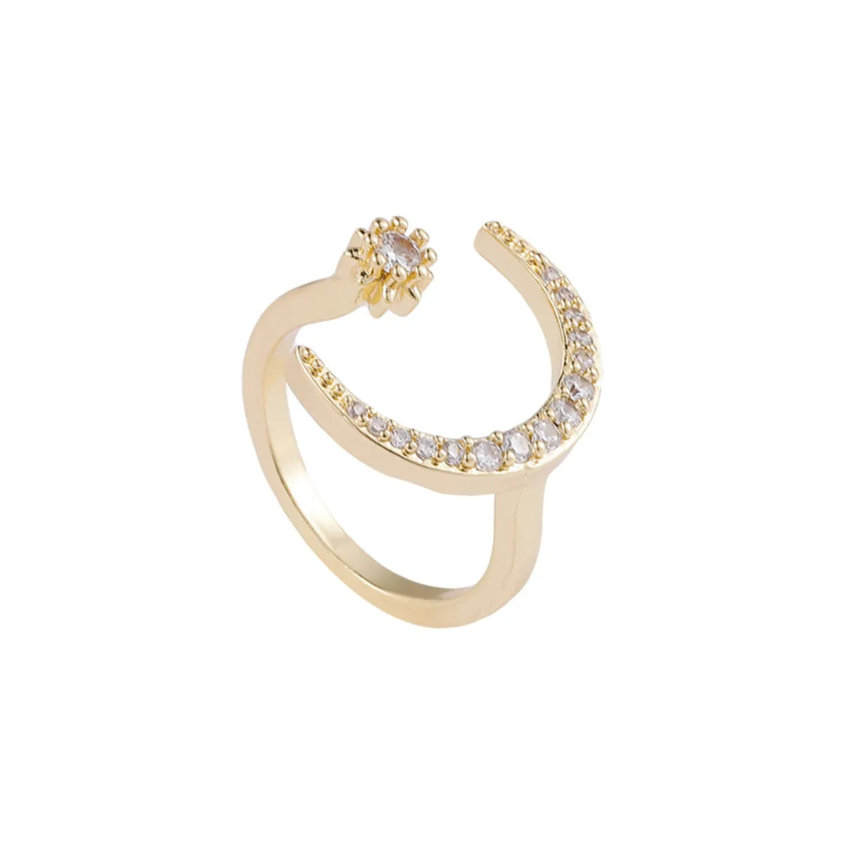 Cubic Zirconia & 18K Gold-Plated Moon Star Open Ring
