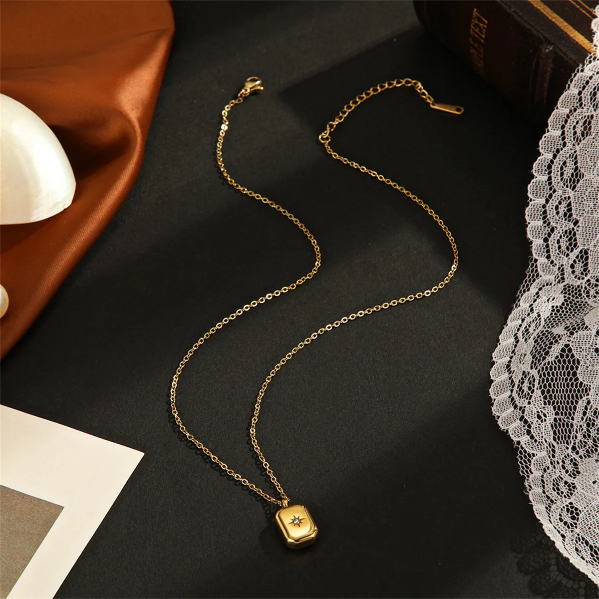 Cubic Zirconia & 18K Gold-Plated Star Card Pendant Necklace
