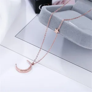 Cubic Zirconia & 18K Rose Gold-Plated Crescent Moon Pendant Necklace