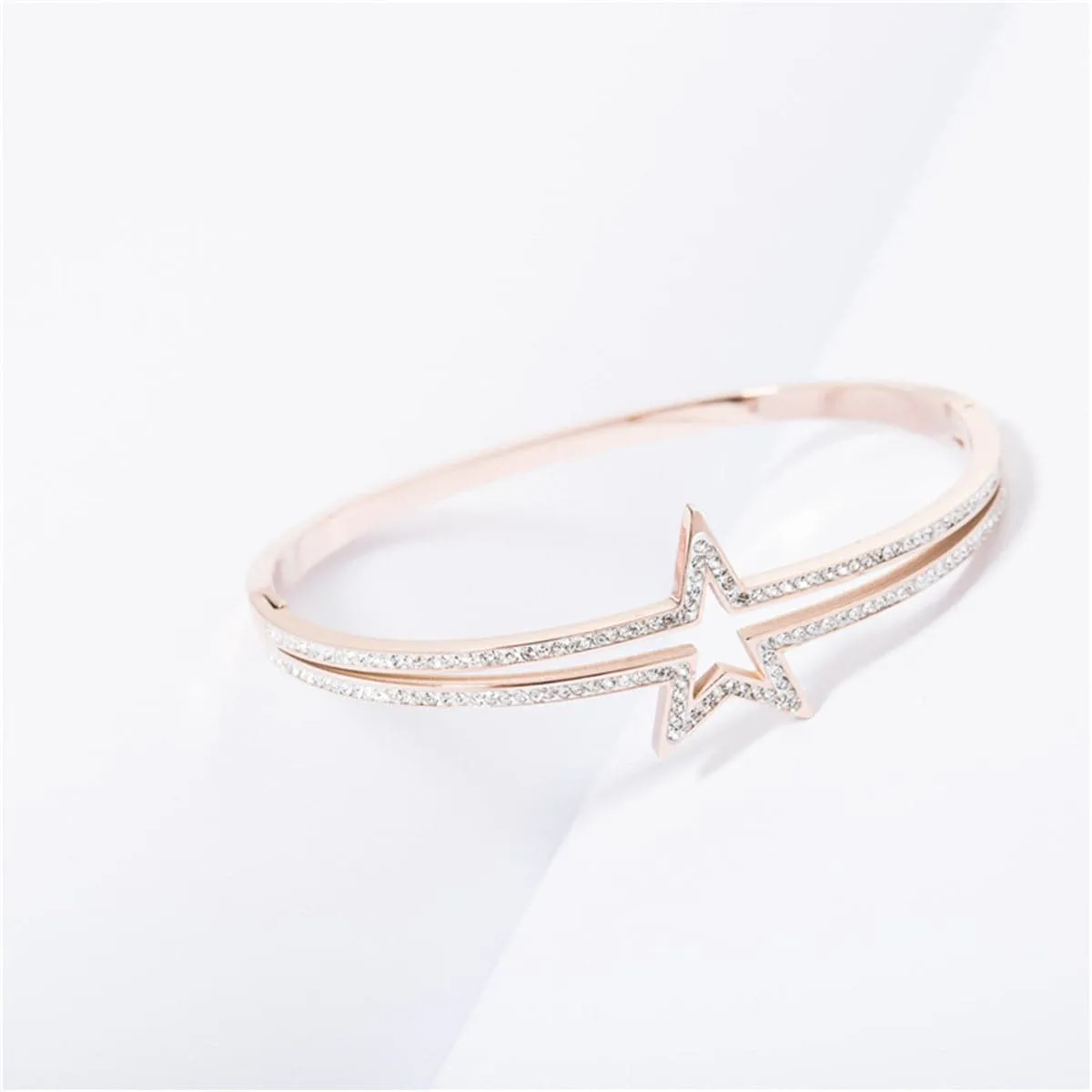 Cubic Zirconia & 18K Rose Gold-Plated Openwork Star Bangle