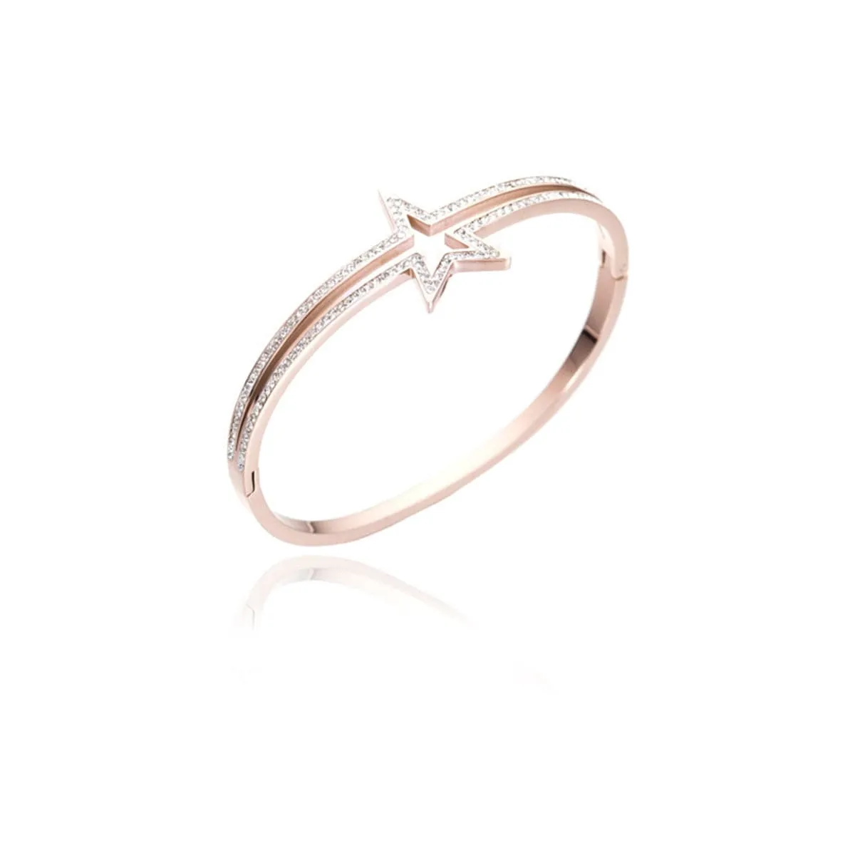 Cubic Zirconia & 18K Rose Gold-Plated Openwork Star Bangle