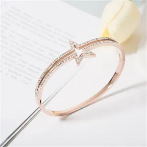 Cubic Zirconia & 18K Rose Gold-Plated Openwork Star Bangle