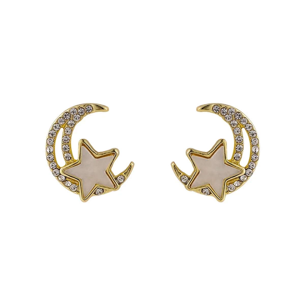 Cubic Zirconia & Acrylic Star Moon Stud Earrings
