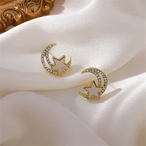 Cubic Zirconia & Acrylic Star Moon Stud Earrings