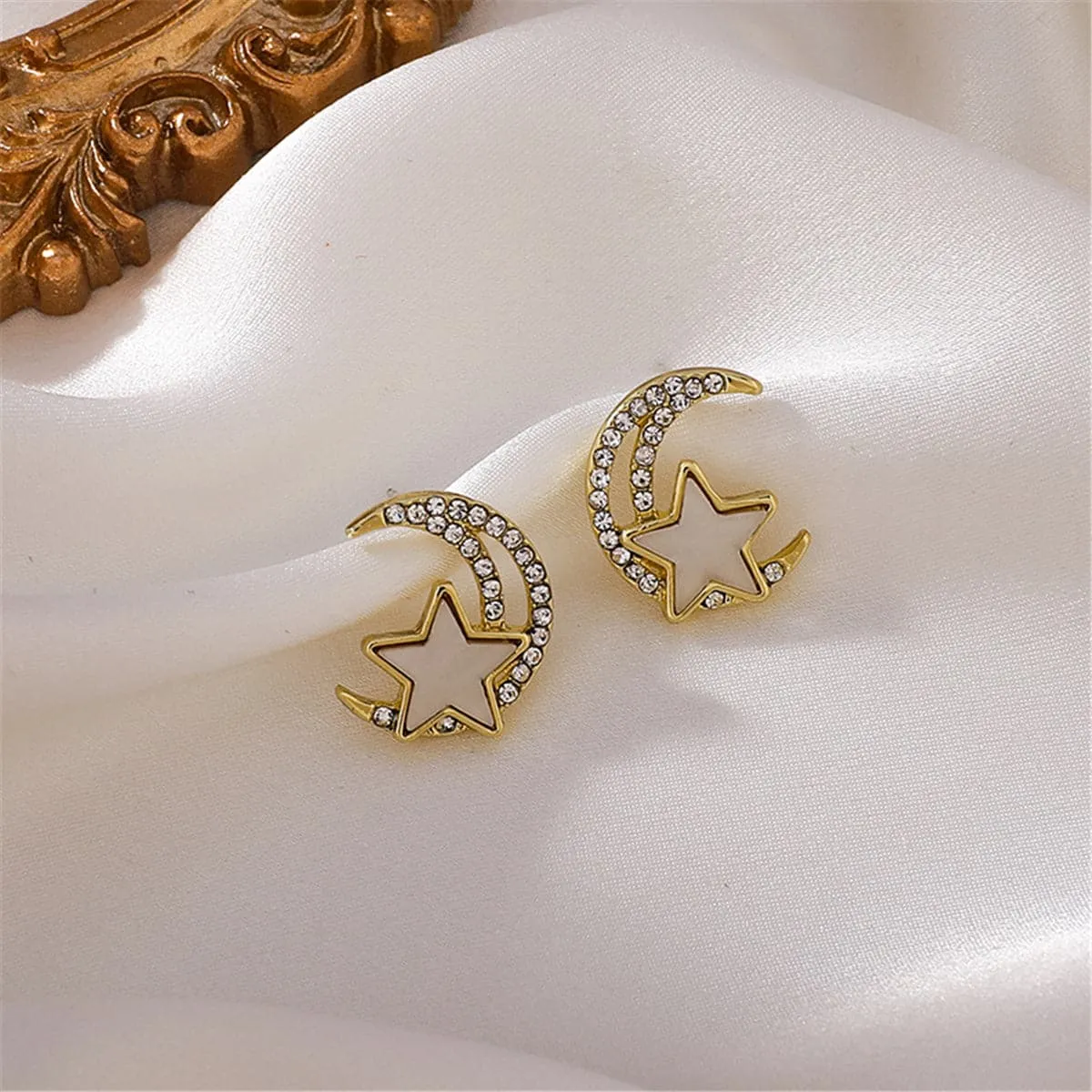 Cubic Zirconia & Acrylic Star Moon Stud Earrings