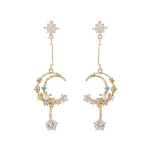 Cubic Zirconia & Pearl 18K Gold-Plated Celestial Drop Earrings