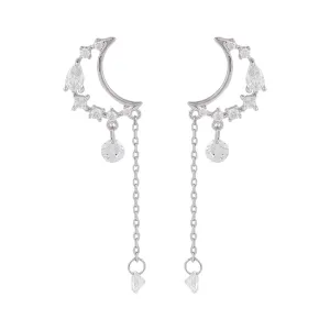 Cubic Zirconia & Silver-Plated Moon Drop Earrings