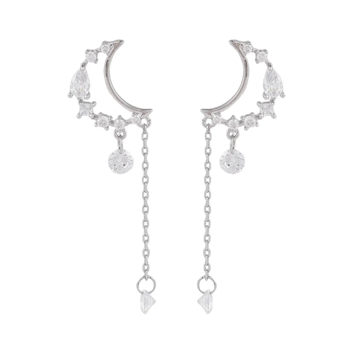 Cubic Zirconia & Silver-Plated Moon Drop Earrings
