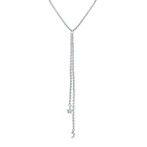 Cubic Zirconia & Silver-Plated Star & Moon Pendant Necklace