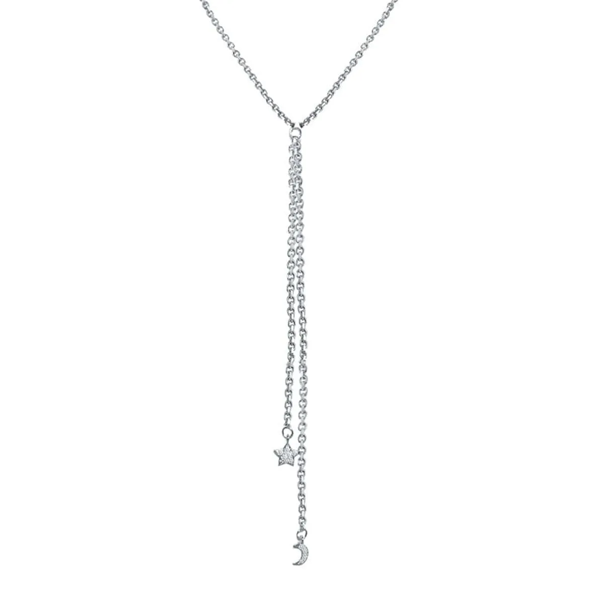 Cubic Zirconia & Silver-Plated Star & Moon Pendant Necklace