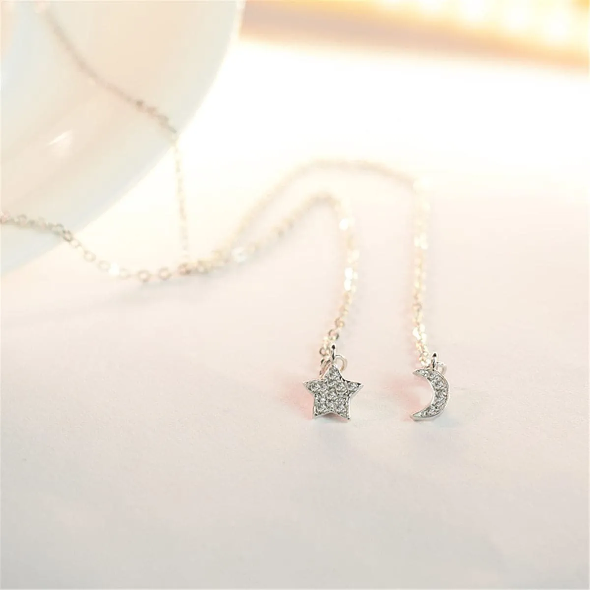 Cubic Zirconia & Silver-Plated Star & Moon Pendant Necklace