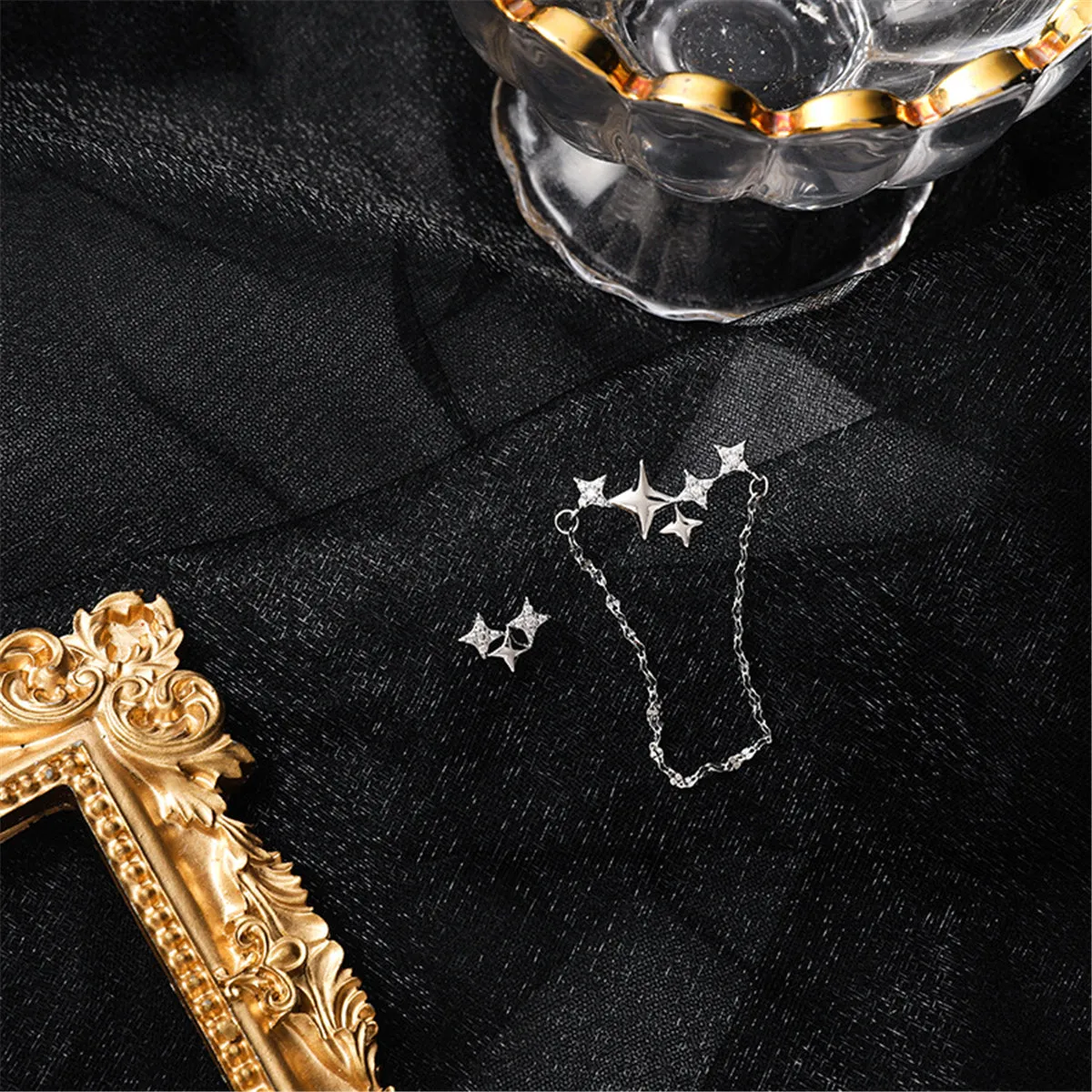 Cubic Zirconia & Silver-Plated Star Stud Earrings Set