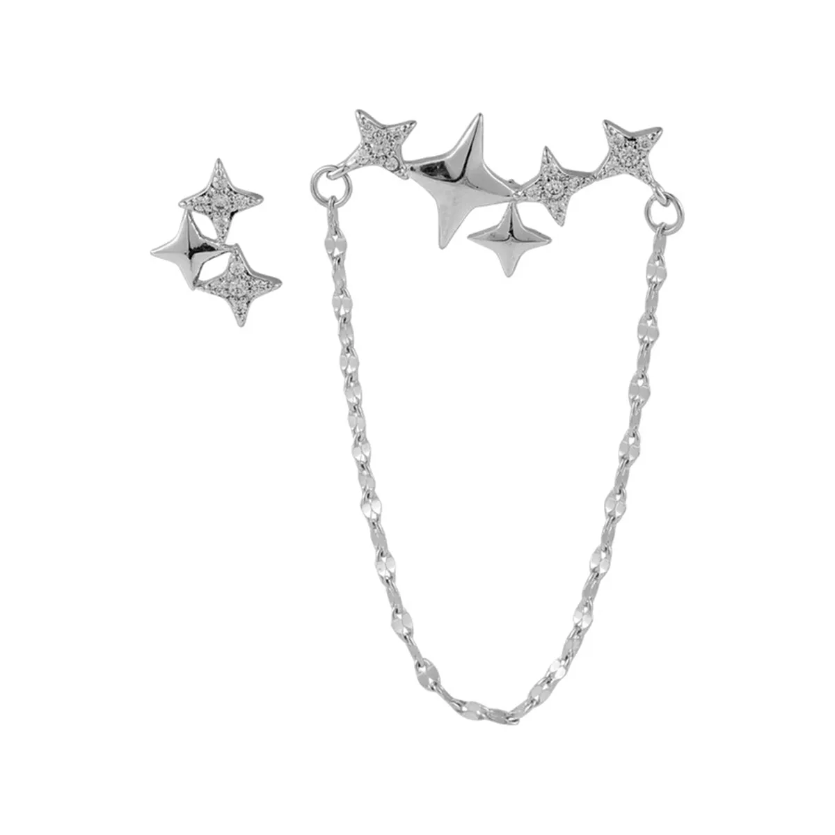 Cubic Zirconia & Silver-Plated Star Stud Earrings Set