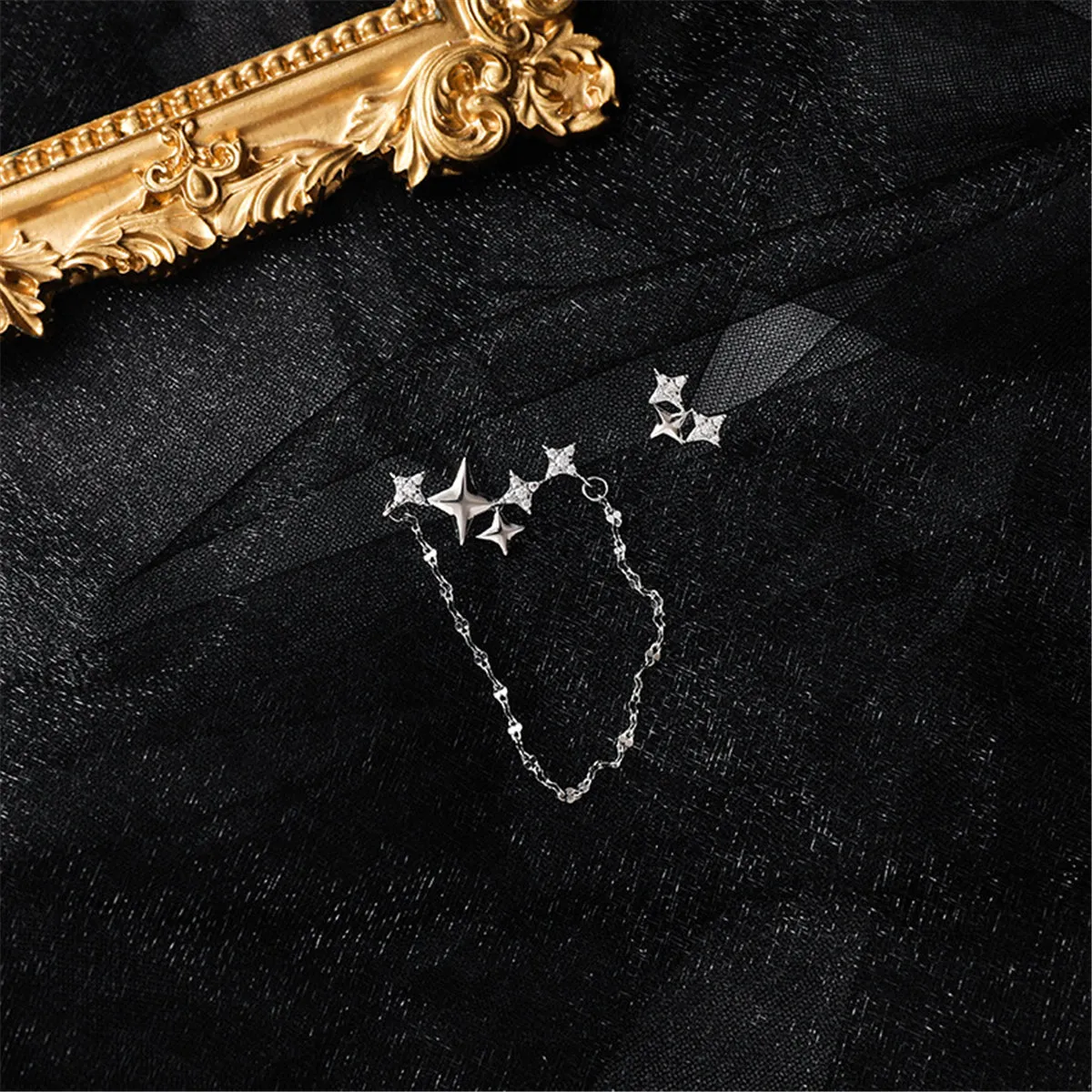 Cubic Zirconia & Silver-Plated Star Stud Earrings Set