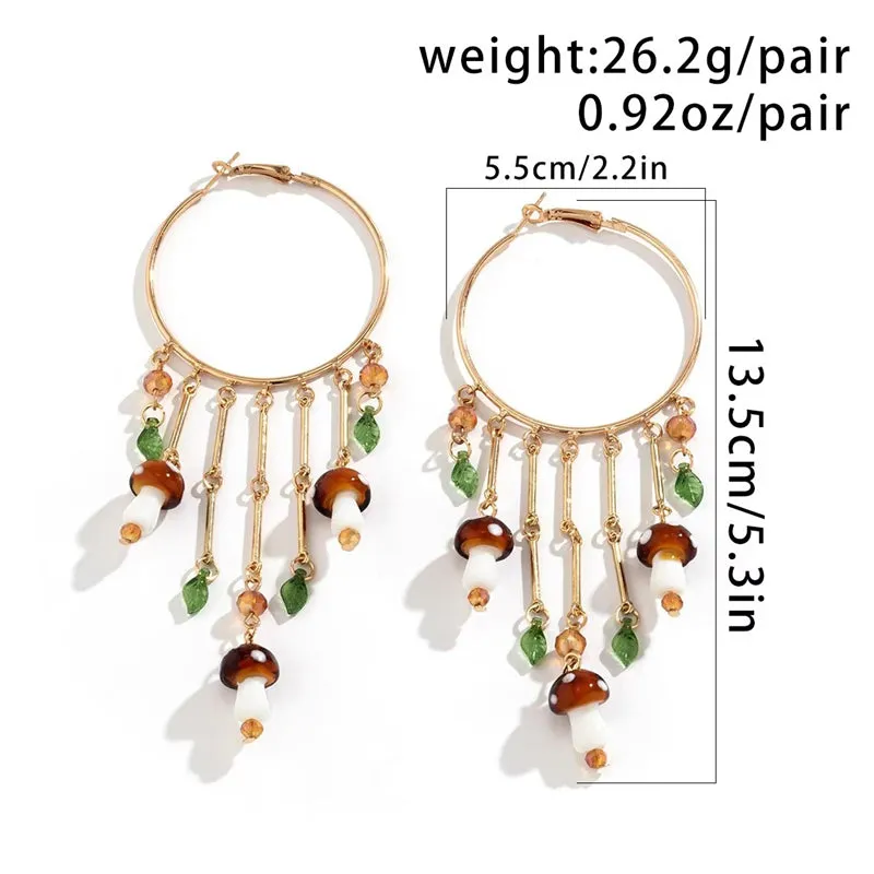 Cute Mini Mushroom & Leaf Tassel Earrings for Women