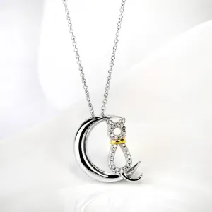 Cutie Cat on Crescent Moon Pendant Necklace