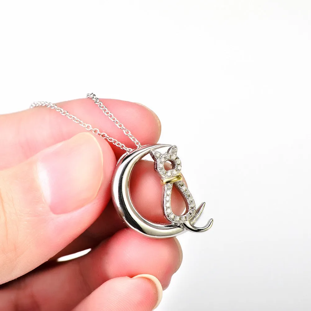 Cutie Cat on Crescent Moon Pendant Necklace