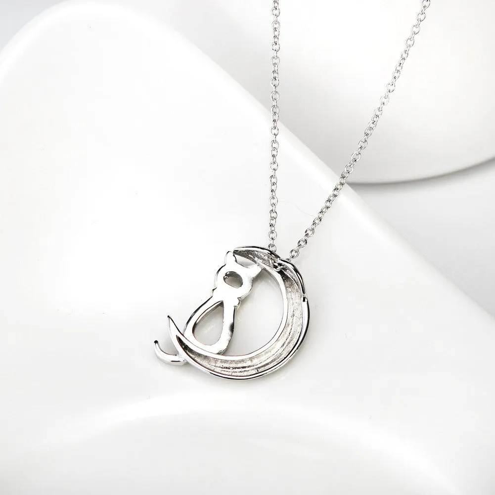 Cutie Cat on Crescent Moon Pendant Necklace