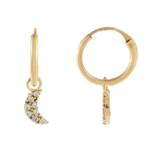 CZ Moon Hoop Earring 14K