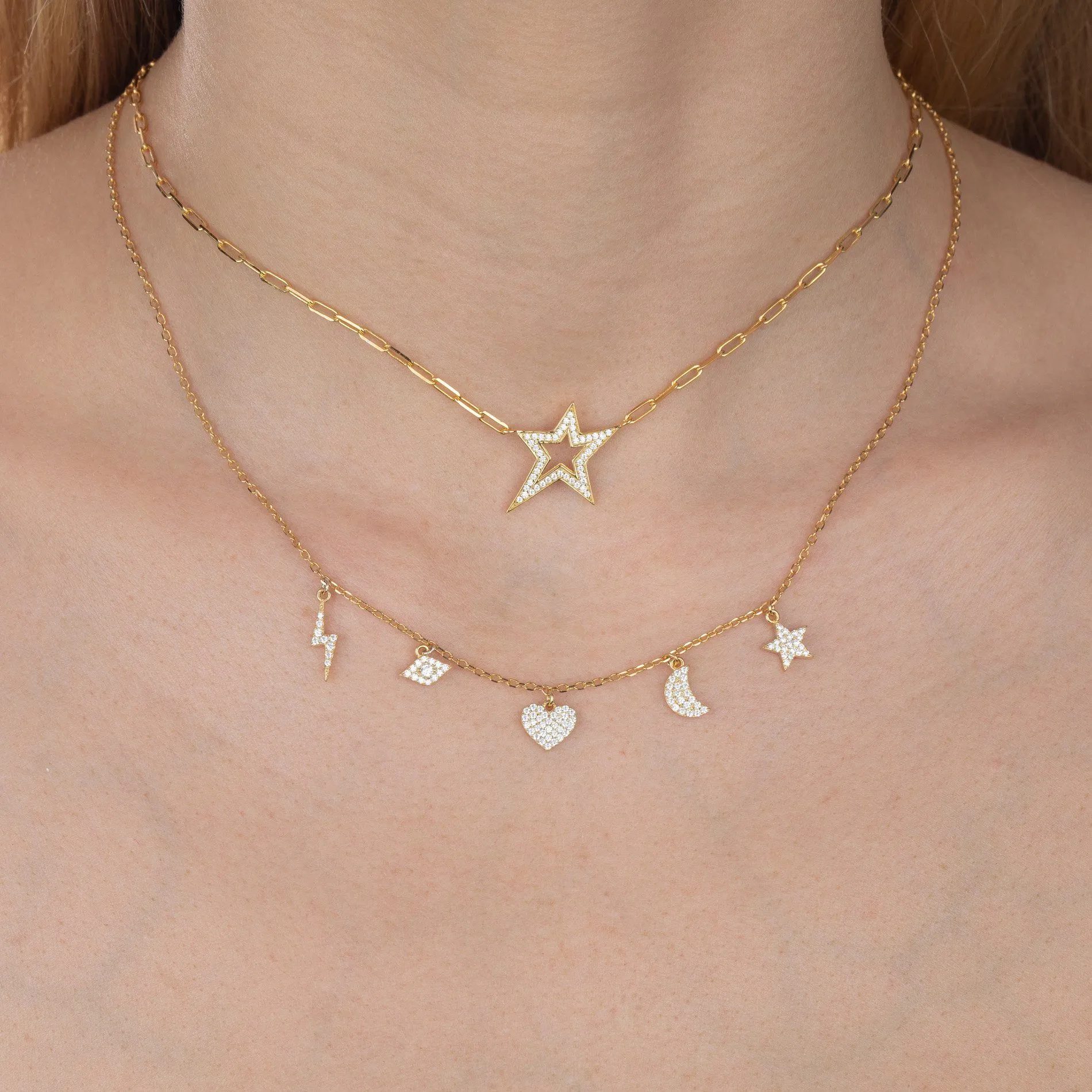 CZ Open Star Choker Necklace